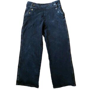TravelSmith Wide Leg Sailor Pants Womens Sz 8 Petite Black Baggy Denim Trousers